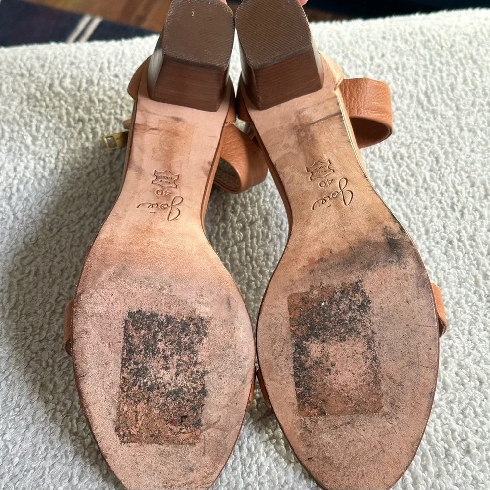 Joie Loueze Leather Ankle Strap Sandal Wood Block Heel In Tobacco, Size 10 (40)